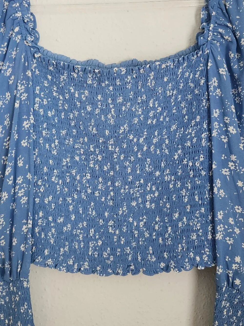 REFORMATION Pinto Blue Smocked White Floral Top L
